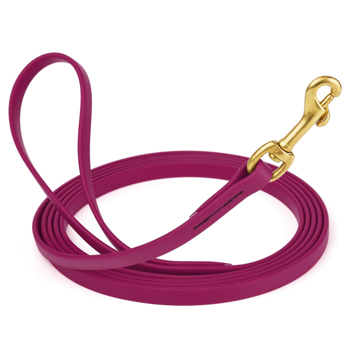 Magenta Pink dog leash with brass snap hook, made from waterproof and smell proof Biothane, 1/2 inches wide, 33 ft
