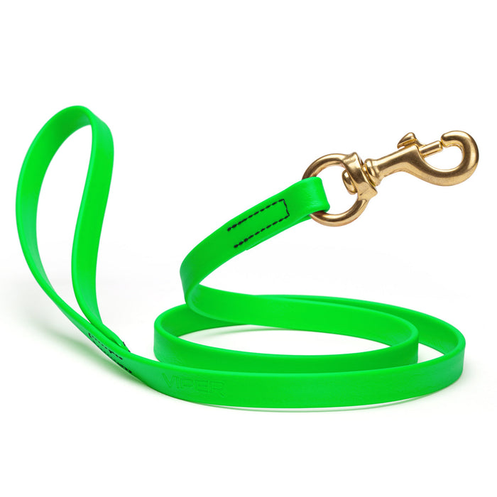 Tropical Green dog leash with brass snap hook, made from waterproof Biothane, 5/8 or 3/4 inches wide