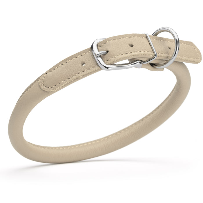 Beige leather dog collar with metal buckle, size L to XL