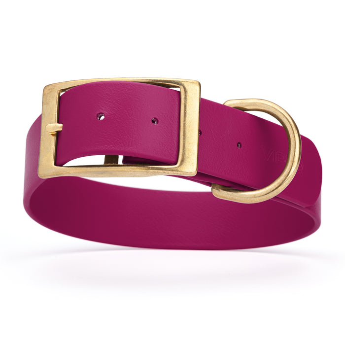 Magenta Pink dog collar with brass buckle and D-ring, made from waterproof Biothane, 1.5 in wide, X-large