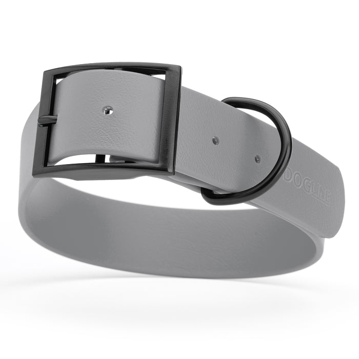 Battleship Gray dog collar with black hardware, made from waterproof Biothane, X-large, 1.5 inches wide
