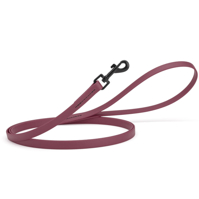 Merlot Burgundy dog leash with black snap hook, made from waterproof Biothane, 1/2 inches wide