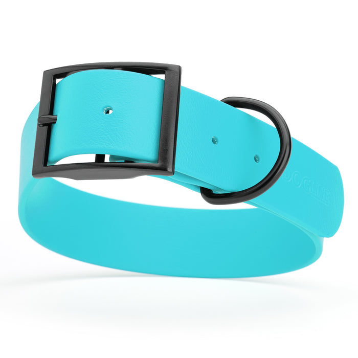 Sky Blue dog collar with black hardware, made from waterproof Biothane, X-large, 1.5 inches wide