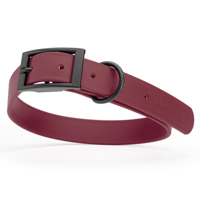 Merlot Burgundy dog collar with black hardware, made from waterproof Biothane, large