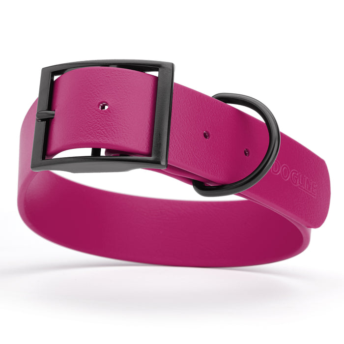 Magenta Pink dog collar with black hardware, made from waterproof Biothane, X-large, 1.5 inches wide