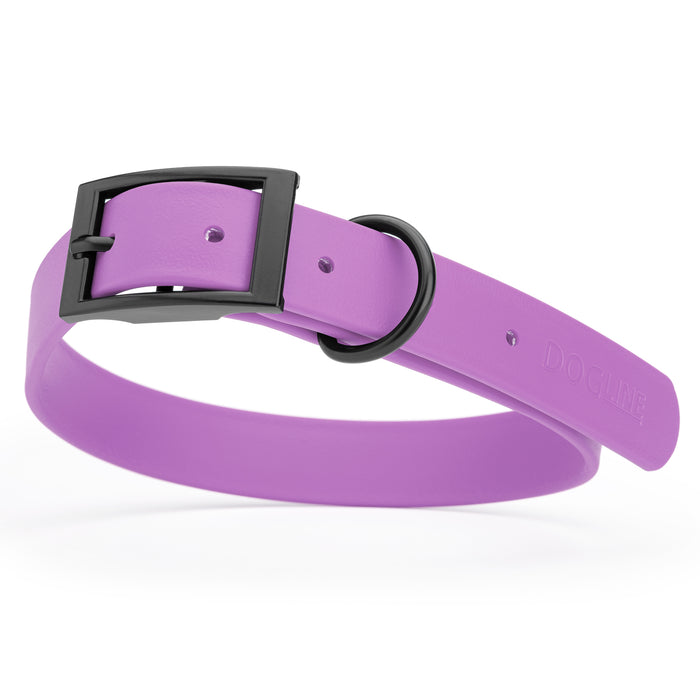 Amethyst Purple dog collar with black hardware, made from waterproof Biothane, large
