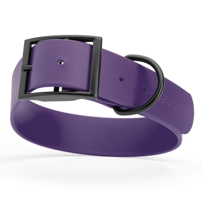 Violet Purple dog collar with black hardware, made from waterproof Biothane, X-large, 1.5 inches wide
