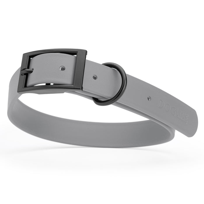 Battleship Gray dog collar with black hardware, made from waterproof Biothane, large