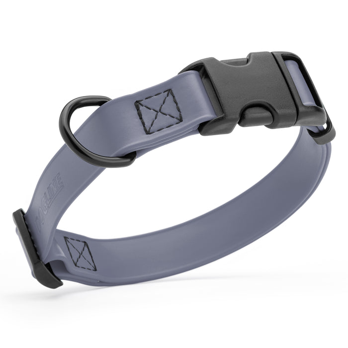 Battleship Gray dog collar with quick release buckle, made from waterproof Biothane, 5/8-inch wide