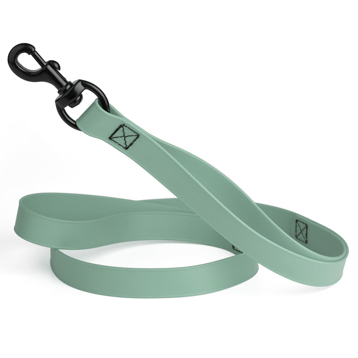 Sage Green multi-handle dog leash with black snap hook, made from waterproof Biothane