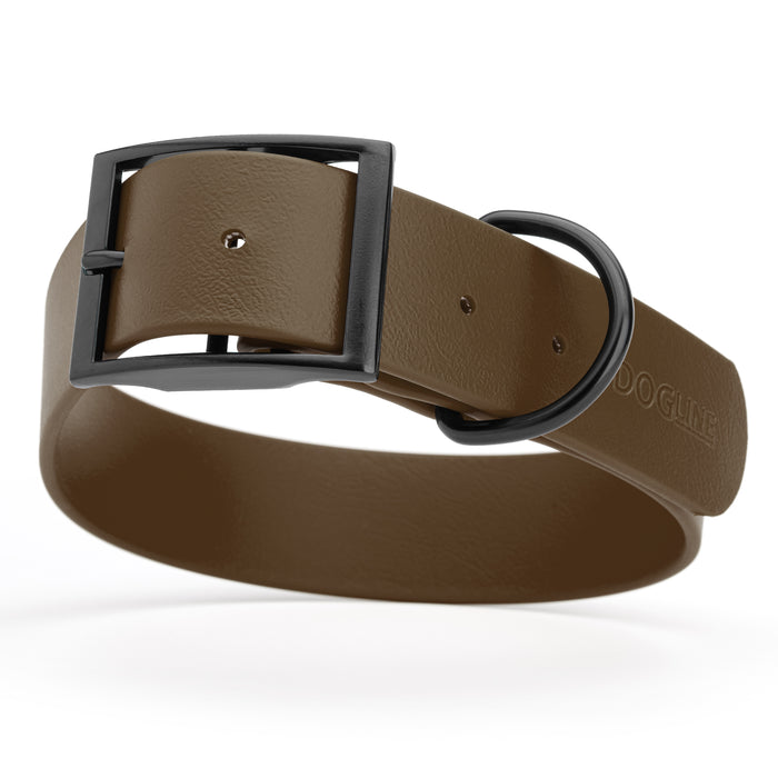 Dark Chocolate Brown dog collar with black hardware, made from waterproof Biothane, X-large, 1.5 inches wide