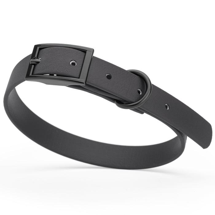 Black dog collar with black hardware, made from waterproof Biothane, small