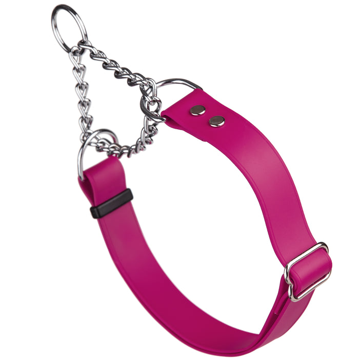 Magenta Pink adjustable martingale dog collar with Herm Sprenger assembly chain, made from waterproof Biothane
