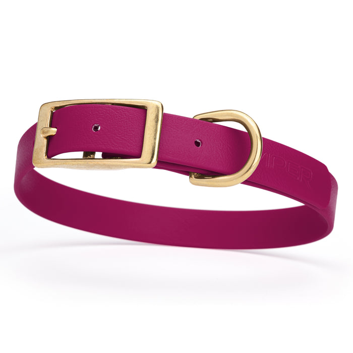 Magenta Pink dog collar with brass buckle and D-ring, made from waterproof Biothane, medium