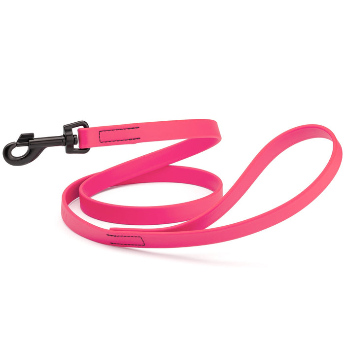 Passionfruit Pink dog leash with black snap hook, made from waterproof Biothane, 3/4 or 5/8 inches wide