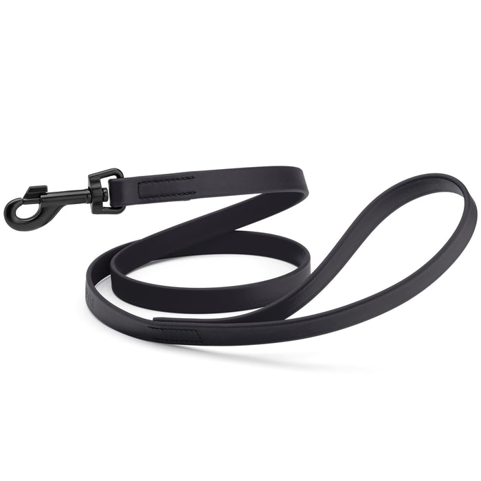 Black dog leash with black snap hook, made from waterproof Biothane, 3/4 or 5/8 inches wide