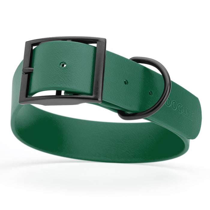 Hunter Green dog collar with black hardware, made from waterproof Biothane, X-large, 1.5 inches wide
