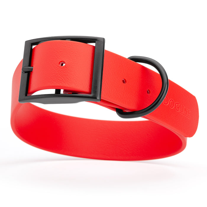 Cherry Red dog collar with black hardware, made from waterproof Biothane, X-large, 1.5 inches wide