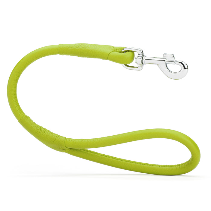 Lime green leather dog traffic lead with metal snap hook