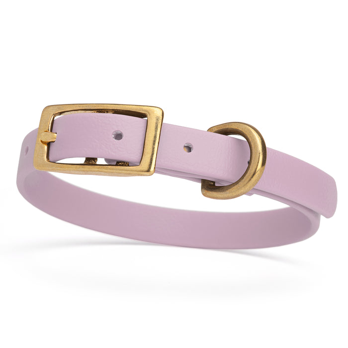 Pastel Purple dog collar with brass buckle and D-ring, made from waterproof Biothane,  x-small