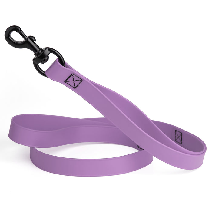Amethyst Purple multi-handle dog leash with black snap hook, made from waterproof Biothane