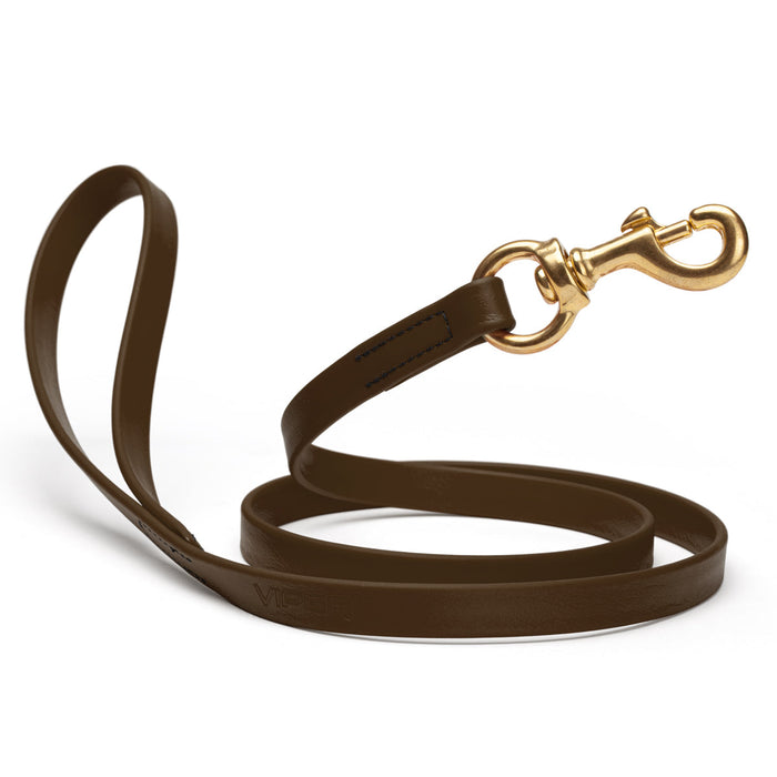 Dark Chocolate Brown dog leash with brass snap hook, made from waterproof Biothane, 5/8 or 3/4 inches wide