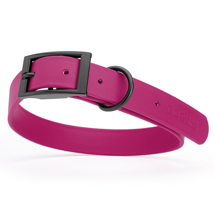 Magenta Pink dog collar with black hardware, made from waterproof Biothane, large
