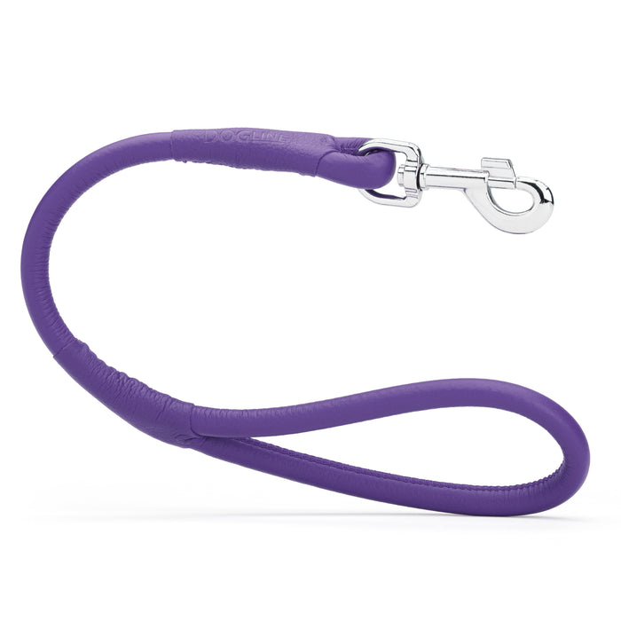 Purple leather dog traffic lead with metal snap hook