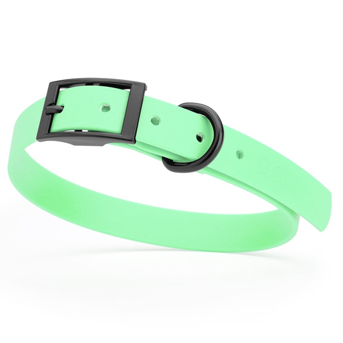 Sea Foam Green dog collar with black hardware, made from waterproof Biothane, medium