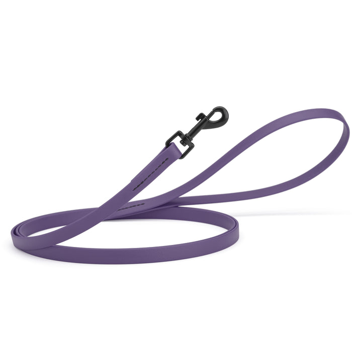 Violet Purple dog leash with black snap hook, made from waterproof Biothane, 1/2 inches wide
