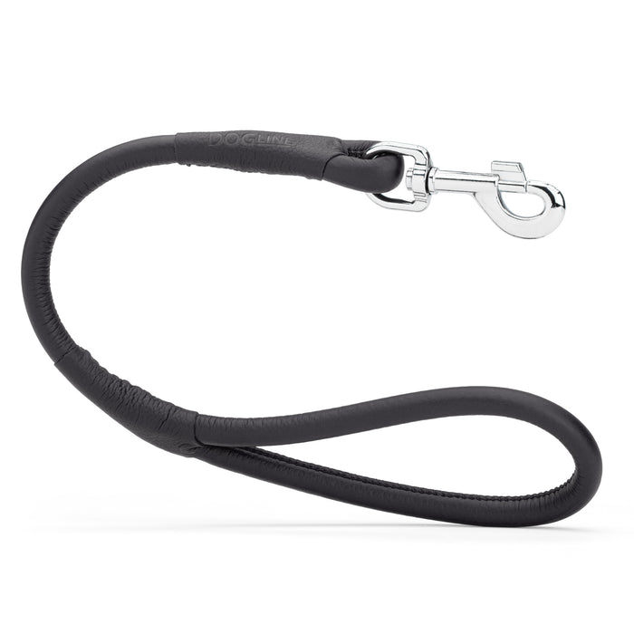 Black leather dog traffic lead with metal snap hook