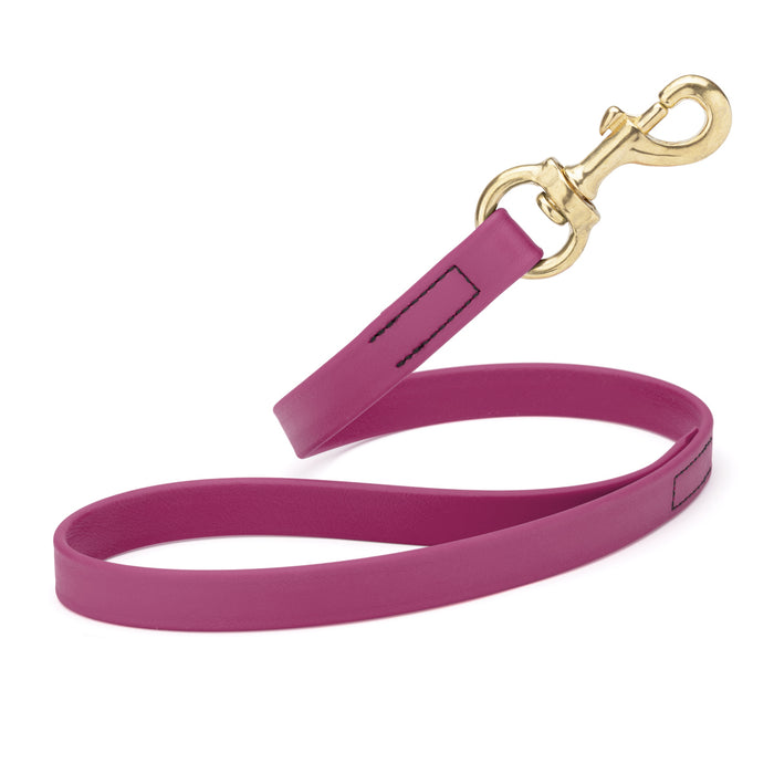 Magenta Pink traffic dog leash with brass snap hook, made from waterproof Biothane