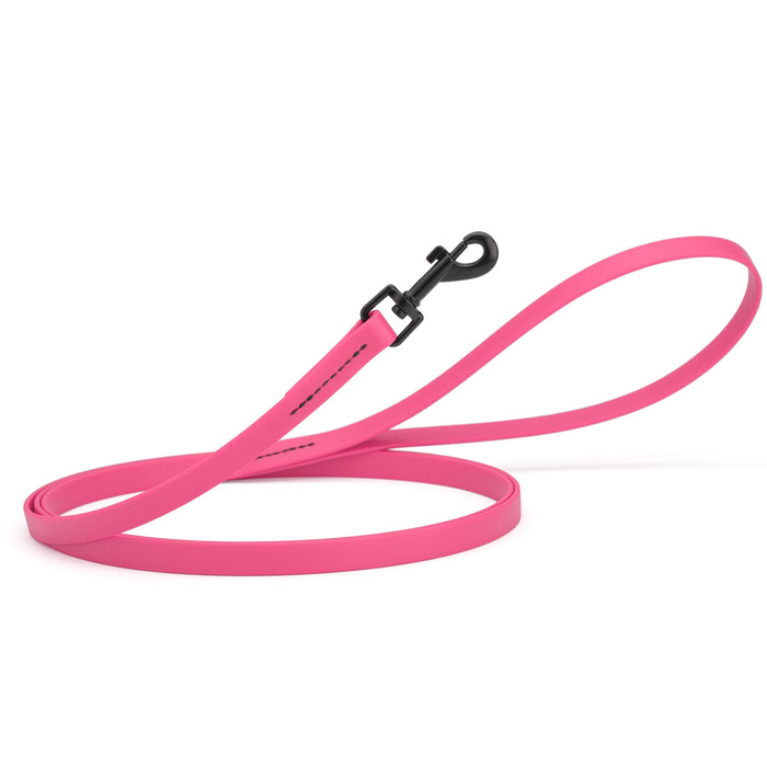 Passionfruit Pink dog leash with black snap hook, made from waterproof Biothane, 1/2 inches wide