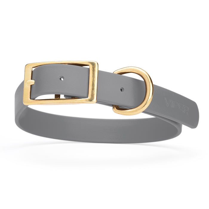 Battleship Gray dog collar with brass buckle and D-ring, made from waterproof Biothane, X-large