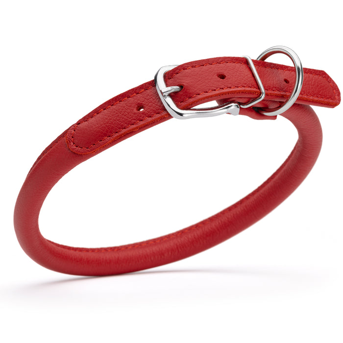 Red leather dog collar with metal buckle, size L to XL