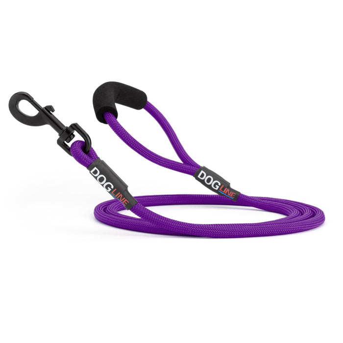 6 feet purple nylon dog leash with neoprene padded handle and black snap hook