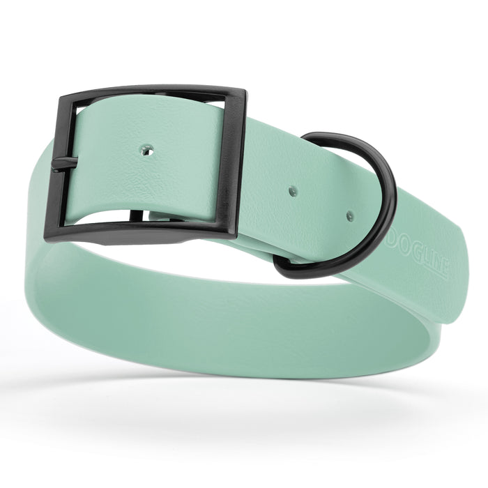 Sage Green dog collar with black hardware, made from waterproof Biothane, X-large, 1.5 inches wide