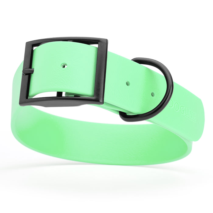 Sea Foam Green dog collar with black hardware, made from waterproof Biothane, X-large, 1.5 inches wide