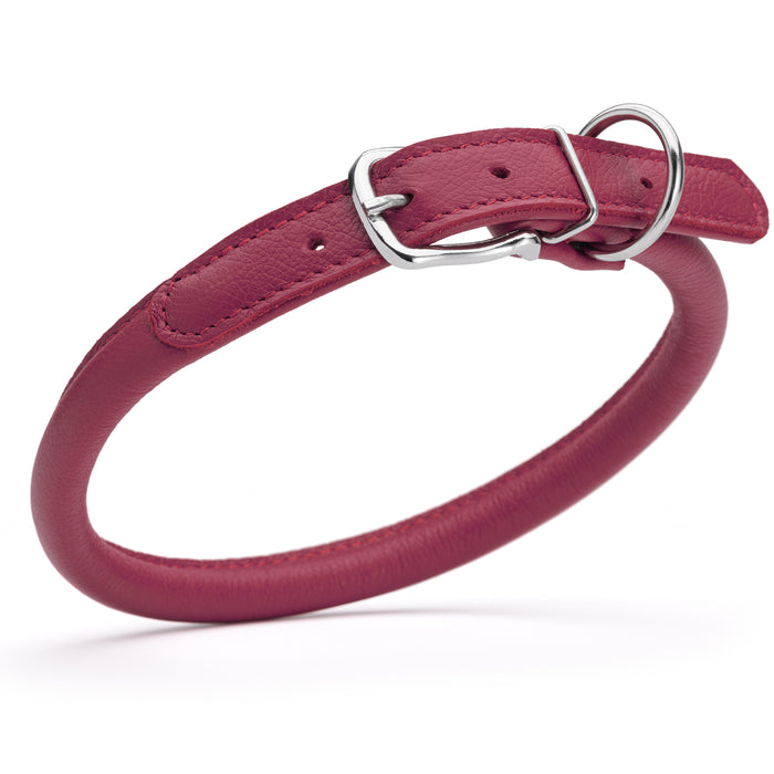 Pink leather dog collar with metal buckle, size L to XL