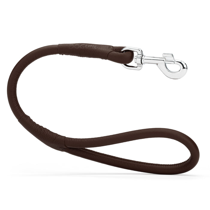 Dark brown leather dog traffic lead with metal snap hook