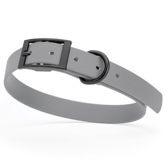 Battleship Gray dog collar with black hardware, made from waterproof Biothane, medium