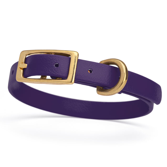 Violet Purple dog collar with brass buckle and D-ring, made from waterproof Biothane,  x-small