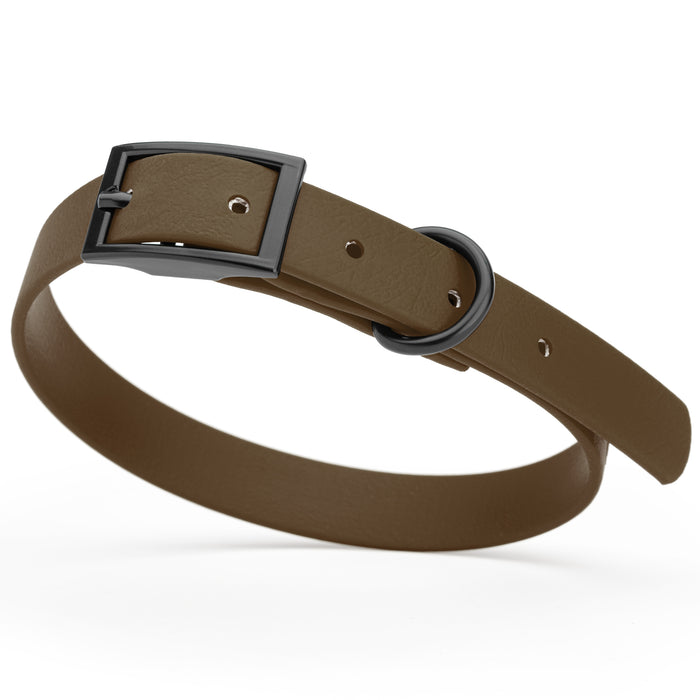 Dark Chocolate Brown dog collar with black hardware, made from waterproof Biothane, small
