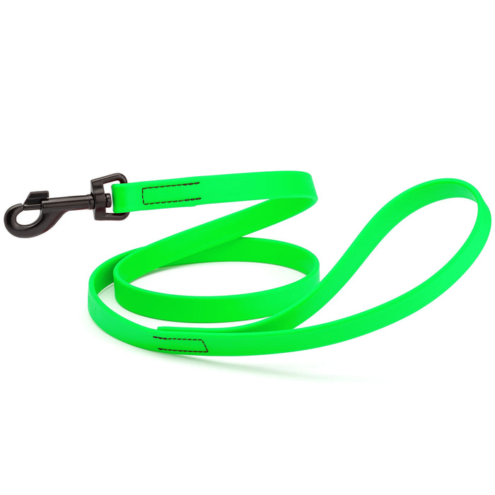 Tropical Green dog leash with black snap hook, made from waterproof Biothane, 3/4 or 5/8 inches wide