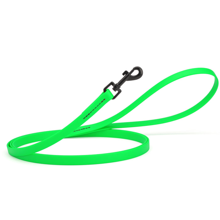 Tropical Green dog leash with black snap hook, made from waterproof Biothane, 1/2 inches wide