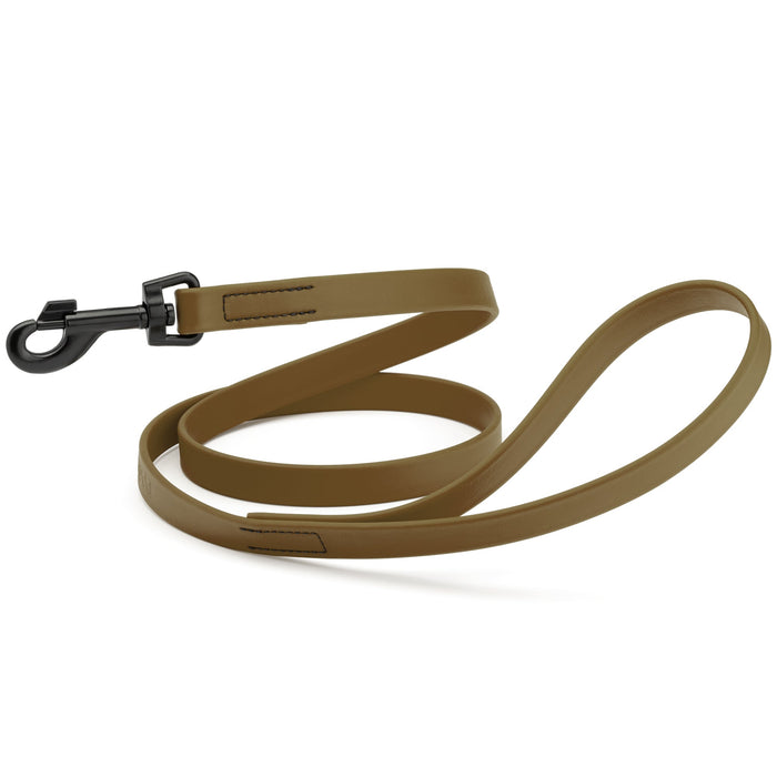 Coyote Brown dog leash with black snap hook, made from waterproof Biothane, 3/4 or 5/8 inches wide