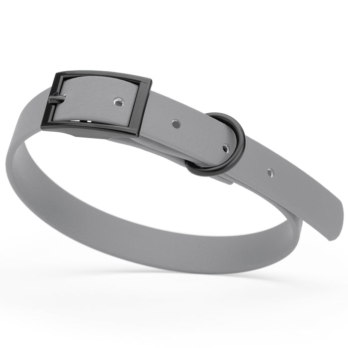 Battleship Gray dog collar with black hardware, made from waterproof Biothane, small