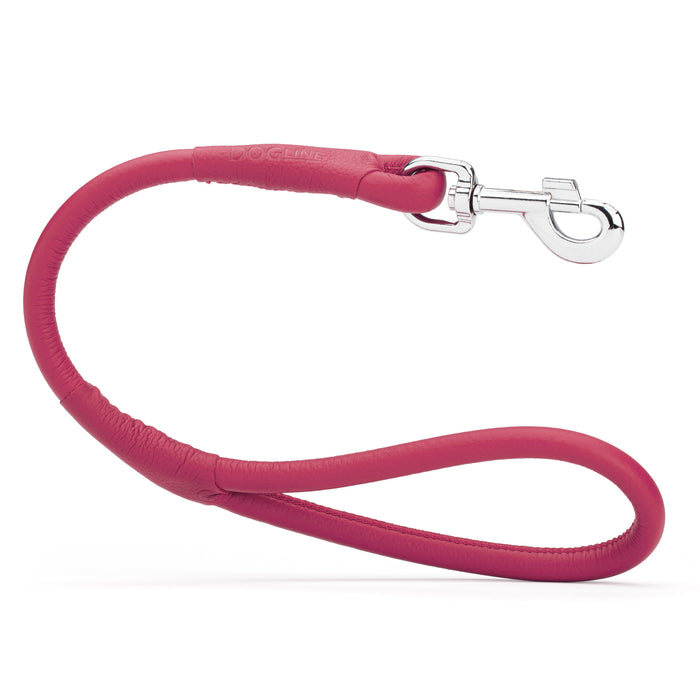 Pink leather dog traffic lead with metal snap hook