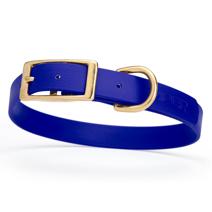 Blueberry dog collar with brass buckle and D-ring, made from waterproof Biothane, medium