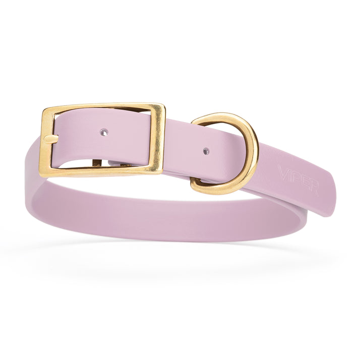 Pastel Purple dog collar with brass buckle and D-ring, made from waterproof Biothane, X-large